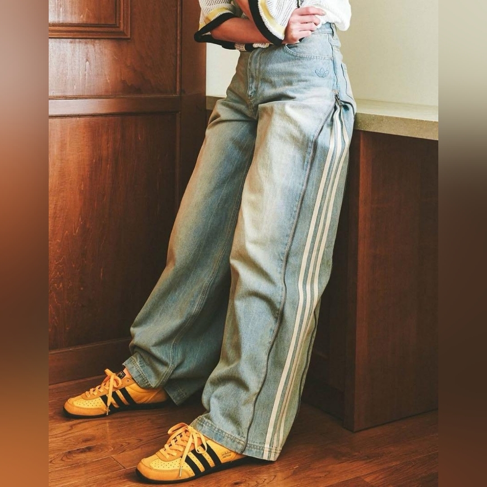 adidas Light Blue Boyfriend Jeans with Stripes